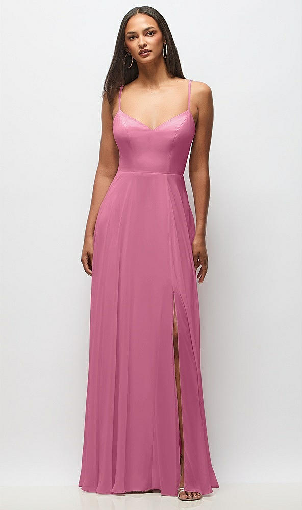 Front View - Orchid Pink Tie-Back Cutout Maxi Dress with Front Slit