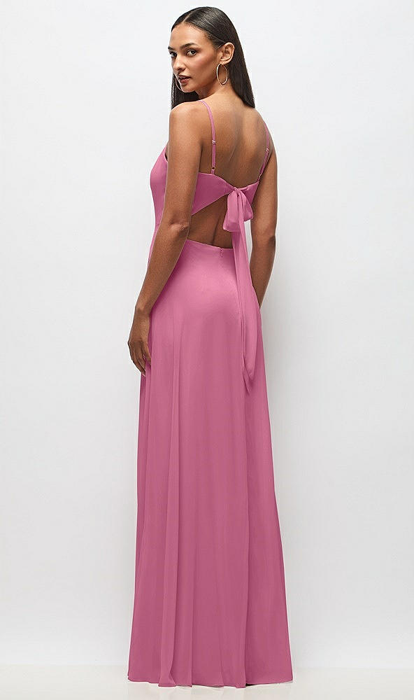 Back View - Orchid Pink Tie-Back Cutout Maxi Dress with Front Slit