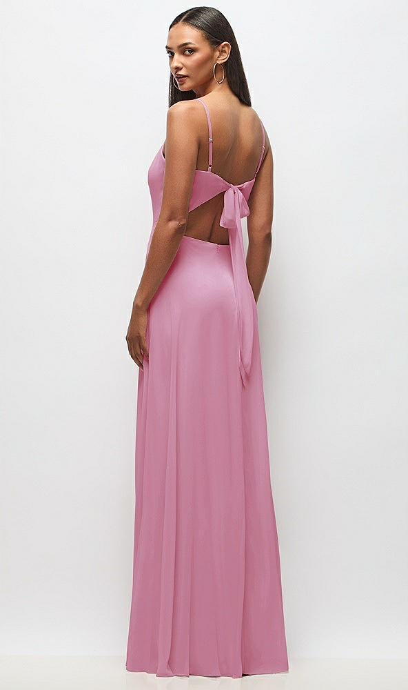 Back View - Powder Pink Tie-Back Cutout Maxi Dress with Front Slit