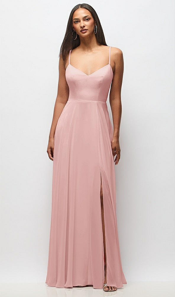 Front View - Rose Tie-Back Cutout Maxi Dress with Front Slit