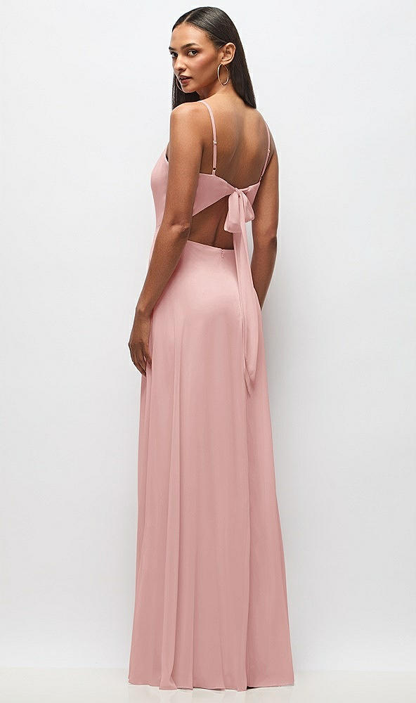 Back View - Rose Tie-Back Cutout Maxi Dress with Front Slit
