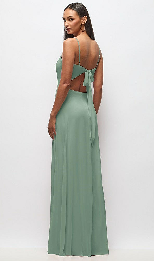 Back View - Seagrass Tie-Back Cutout Maxi Dress with Front Slit