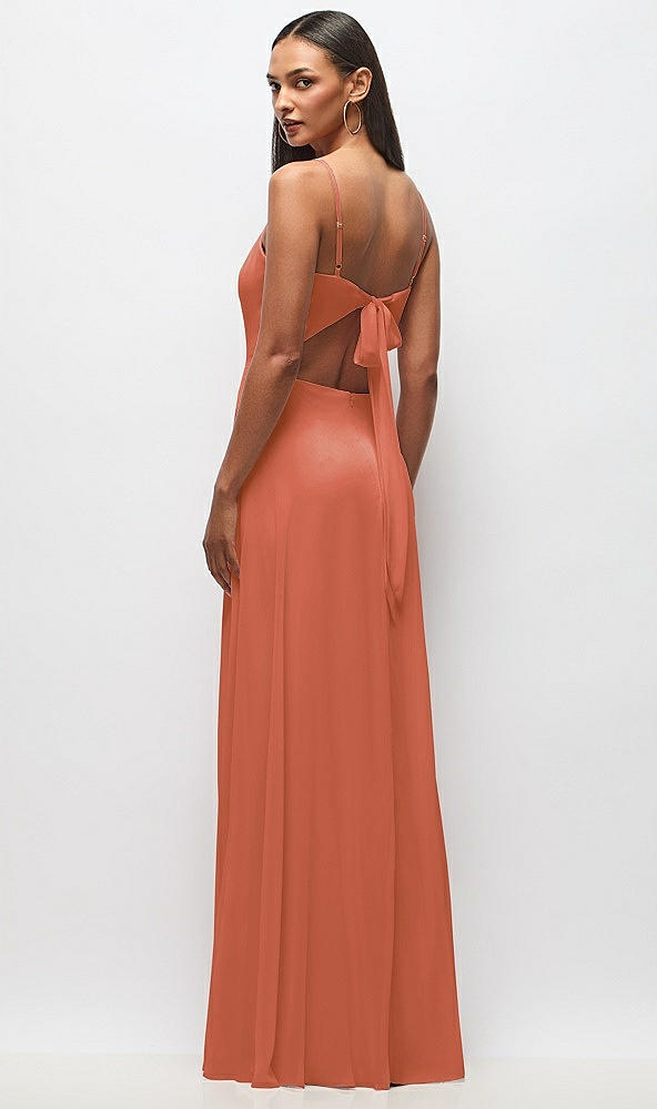 Back View - Terracotta Copper Tie-Back Cutout Maxi Dress with Front Slit