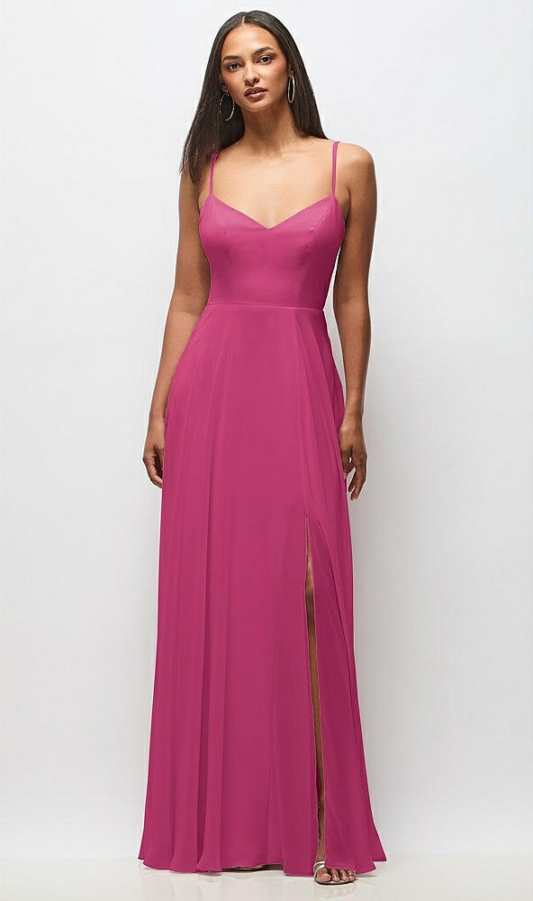 Front View - Tea Rose Tie-Back Cutout Maxi Dress with Front Slit