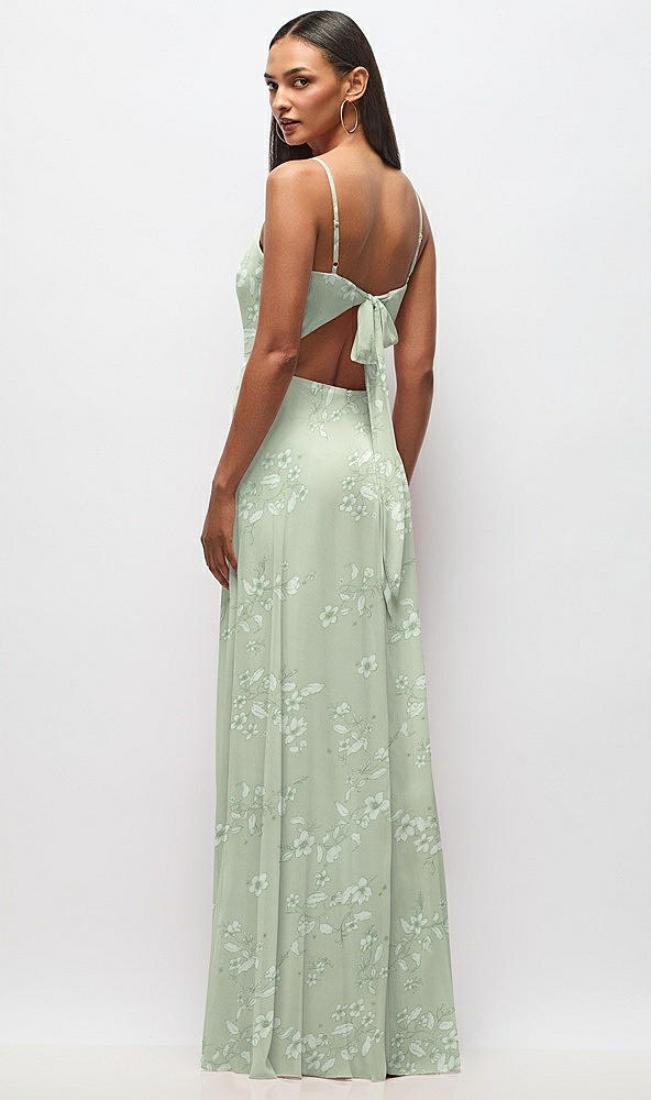 Back View - Vintage Primrose Sage Tie-Back Cutout Maxi Dress with Front Slit