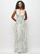 Front View Thumbnail - Bleu Garden Deep V-Neck Chiffon Maxi Dress