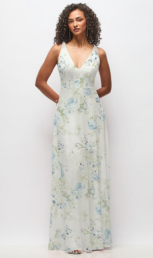 Front View - Bleu Garden Deep V-Neck Chiffon Maxi Dress
