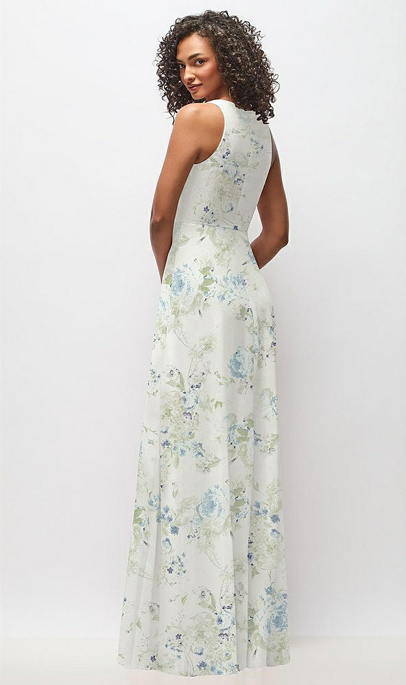 Back View - Bleu Garden Deep V-Neck Chiffon Maxi Dress