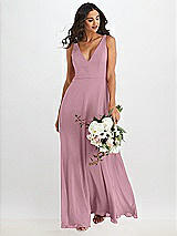 Alt View 1 Thumbnail - Dusty Pink Deep V-Neck Chiffon Maxi Dress
