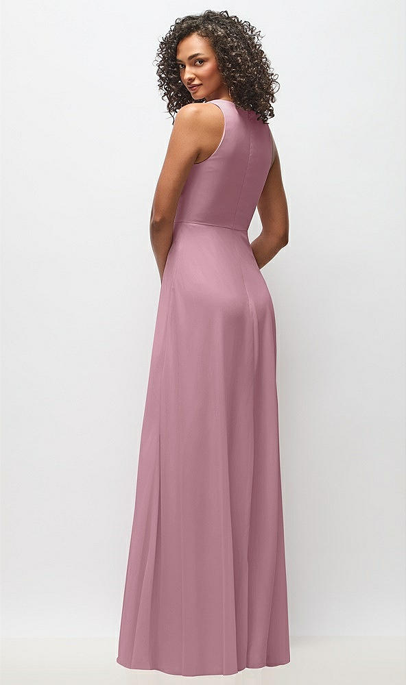 Back View - Dusty Pink Deep V-Neck Chiffon Maxi Dress