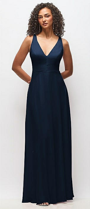 Deep V-Neck Chiffon Maxi Dress