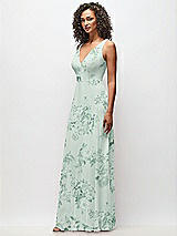 Side View Thumbnail - Mint Green Floral Deep V-Neck Chiffon Maxi Dress