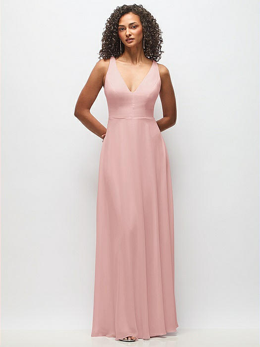 Deep V-Neck Chiffon Maxi Dress