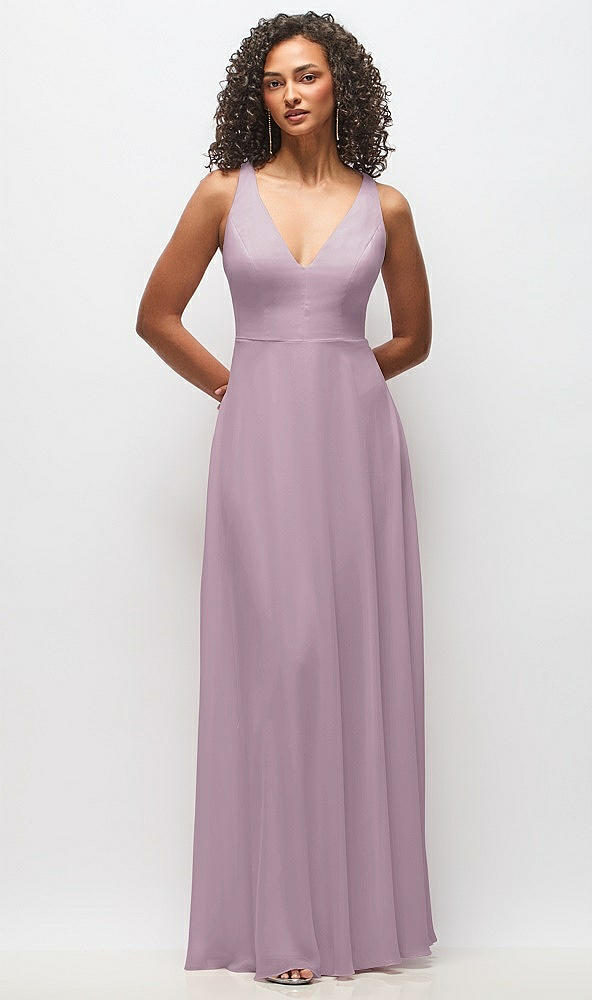 Front View - Suede Rose Deep V-Neck Chiffon Maxi Dress
