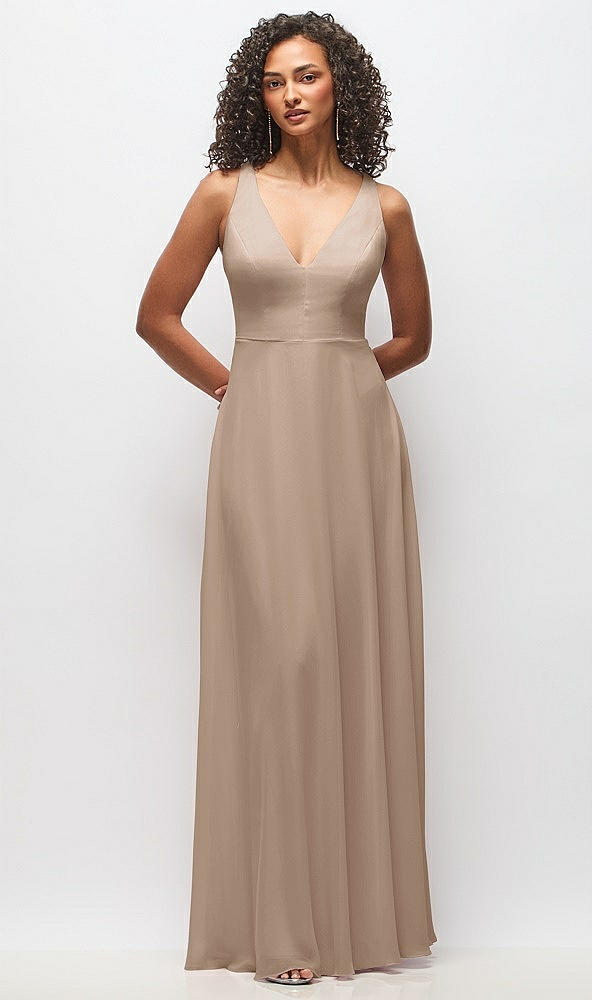 Front View - Topaz Deep V-Neck Chiffon Maxi Dress