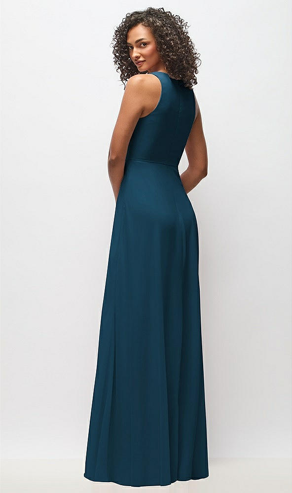 Back View - Atlantic Blue Deep V-Neck Chiffon Maxi Dress