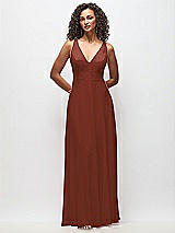 Front View Thumbnail - Auburn Moon Deep V-Neck Chiffon Maxi Dress