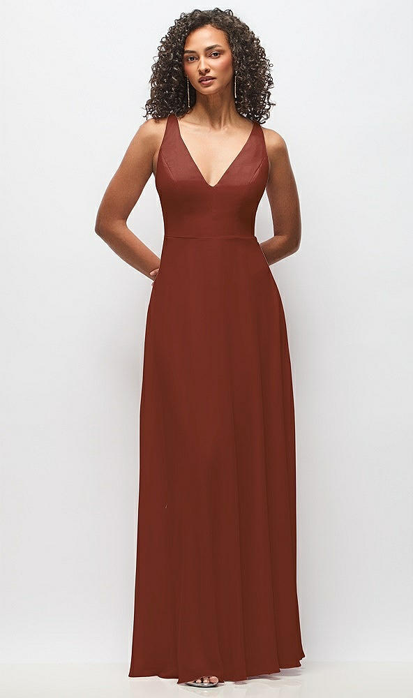 Front View - Auburn Moon Deep V-Neck Chiffon Maxi Dress