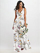 Alt View 1 Thumbnail - Butterfly Botanica Ivory Deep V-Neck Chiffon Maxi Dress