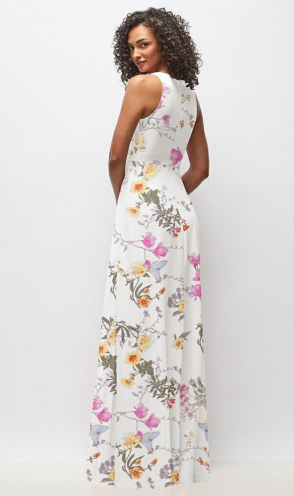 Back View - Butterfly Botanica Ivory Deep V-Neck Chiffon Maxi Dress