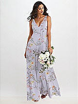 Alt View 1 Thumbnail - Butterfly Botanica Silver Dove Deep V-Neck Chiffon Maxi Dress