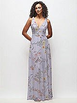 Front View Thumbnail - Butterfly Botanica Silver Dove Deep V-Neck Chiffon Maxi Dress