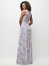 Rear View Thumbnail - Butterfly Botanica Silver Dove Deep V-Neck Chiffon Maxi Dress
