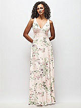 Front View Thumbnail - Blush Garden Deep V-Neck Chiffon Maxi Dress
