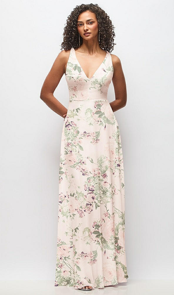 Front View - Blush Garden Deep V-Neck Chiffon Maxi Dress