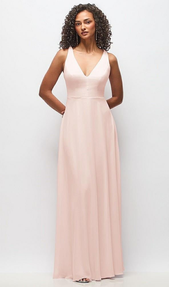 Front View - Blush Deep V-Neck Chiffon Maxi Dress