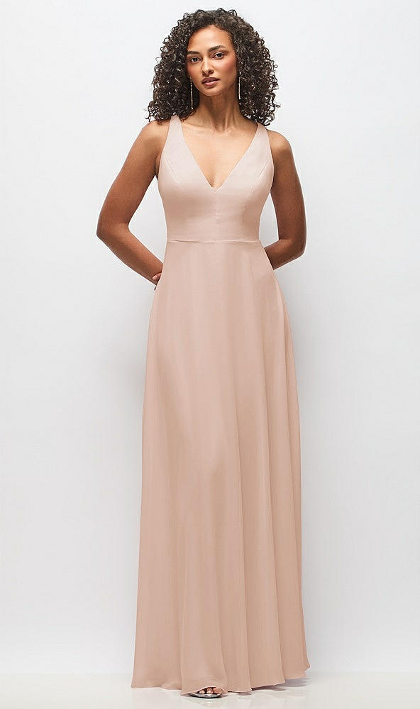 Front View - Cameo Deep V-Neck Chiffon Maxi Dress