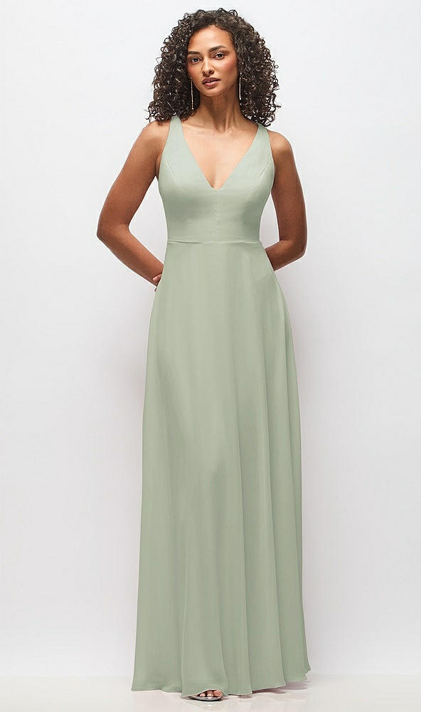 Front View - Celadon Deep V-Neck Chiffon Maxi Dress
