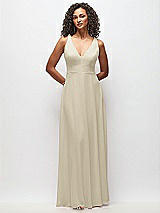 Front View Thumbnail - Champagne Deep V-Neck Chiffon Maxi Dress