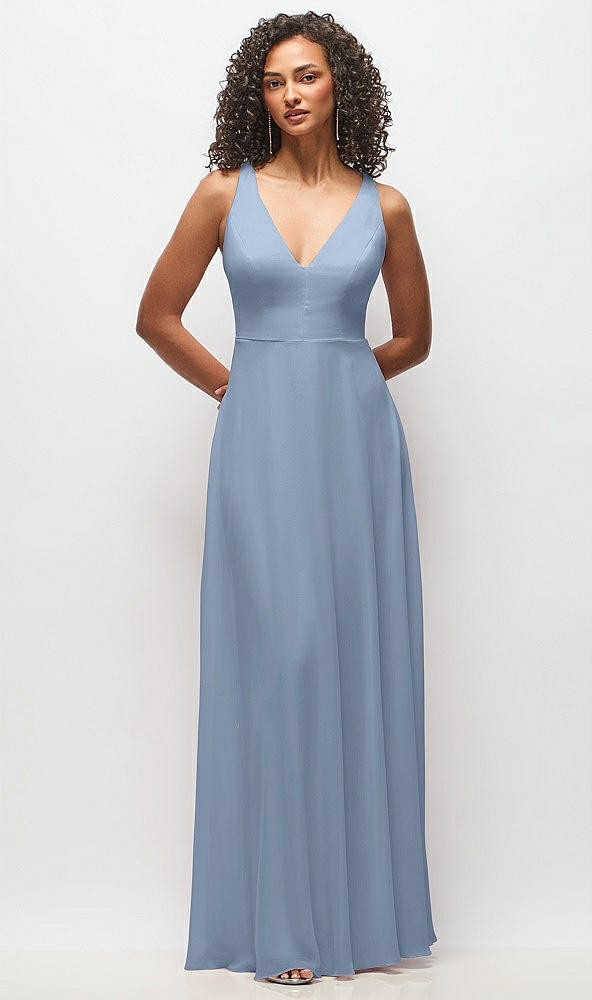 Front View - Cloudy Deep V-Neck Chiffon Maxi Dress
