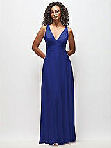 Front View Thumbnail - Cobalt Blue Deep V-Neck Chiffon Maxi Dress