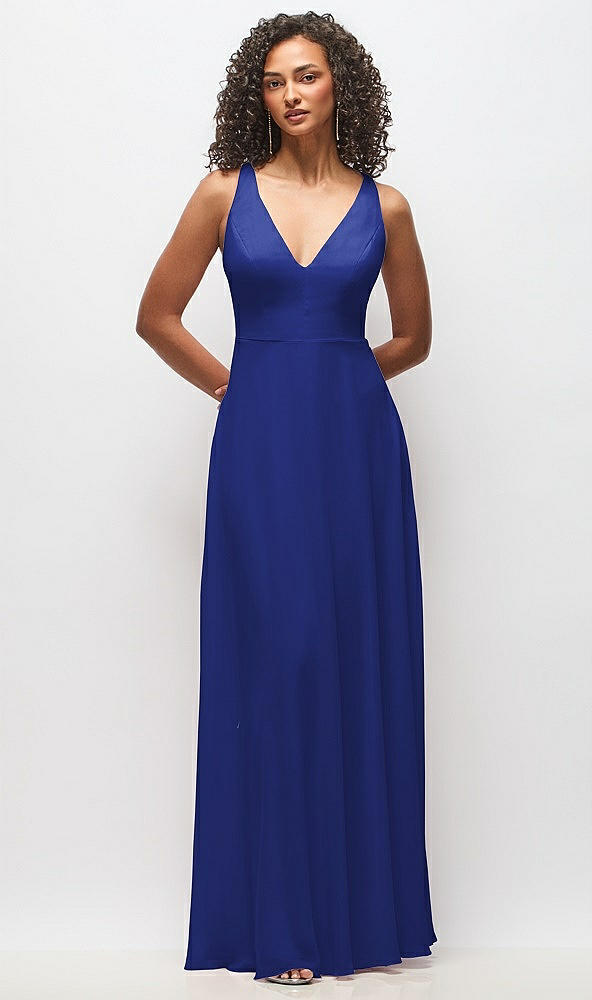 Front View - Cobalt Blue Deep V-Neck Chiffon Maxi Dress