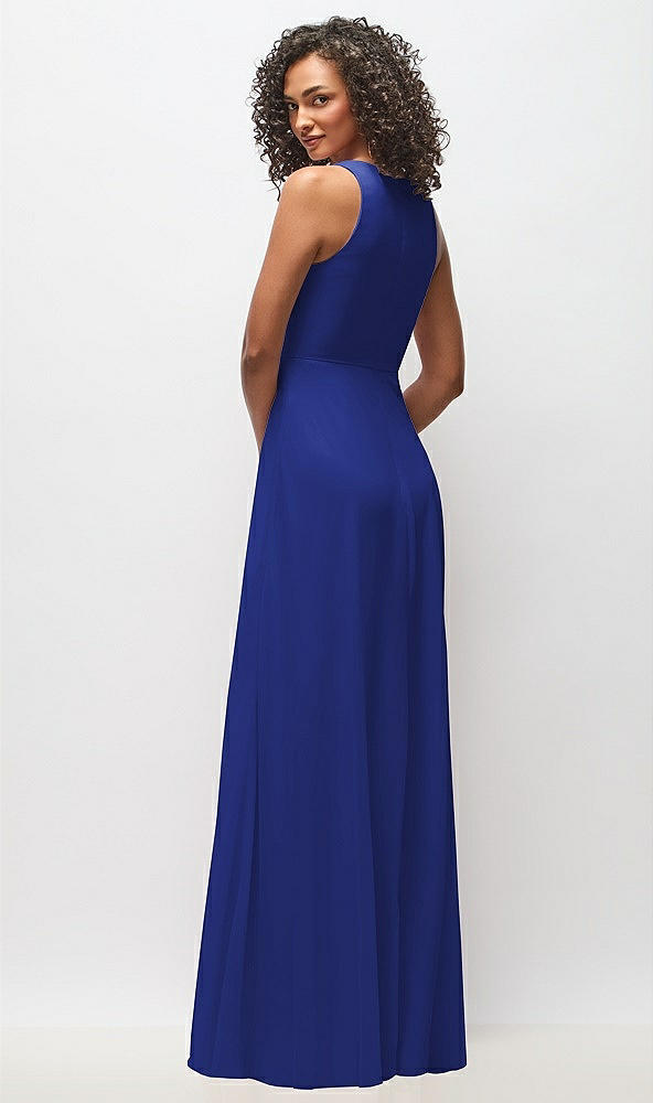 Back View - Cobalt Blue Deep V-Neck Chiffon Maxi Dress