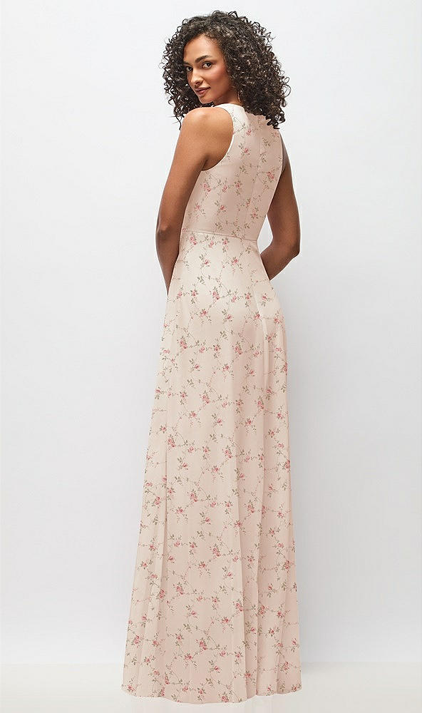 Back View - Coquette Floral Print Deep V-Neck Chiffon Maxi Dress
