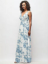 Side View Thumbnail - Cottage Rose Dusk Blue Deep V-Neck Chiffon Maxi Dress
