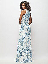 Rear View Thumbnail - Cottage Rose Dusk Blue Deep V-Neck Chiffon Maxi Dress