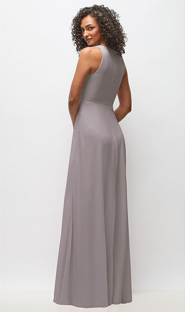 Back View - Cashmere Gray Deep V-Neck Chiffon Maxi Dress
