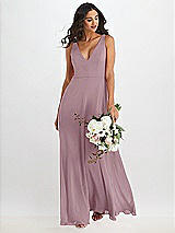 Alt View 1 Thumbnail - Dusty Rose Deep V-Neck Chiffon Maxi Dress