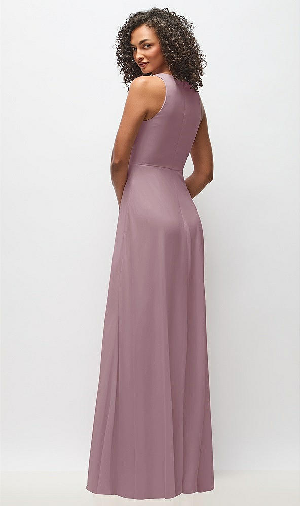 Back View - Dusty Rose Deep V-Neck Chiffon Maxi Dress