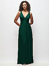 Front View Thumbnail - Hunter Green Deep V-Neck Chiffon Maxi Dress