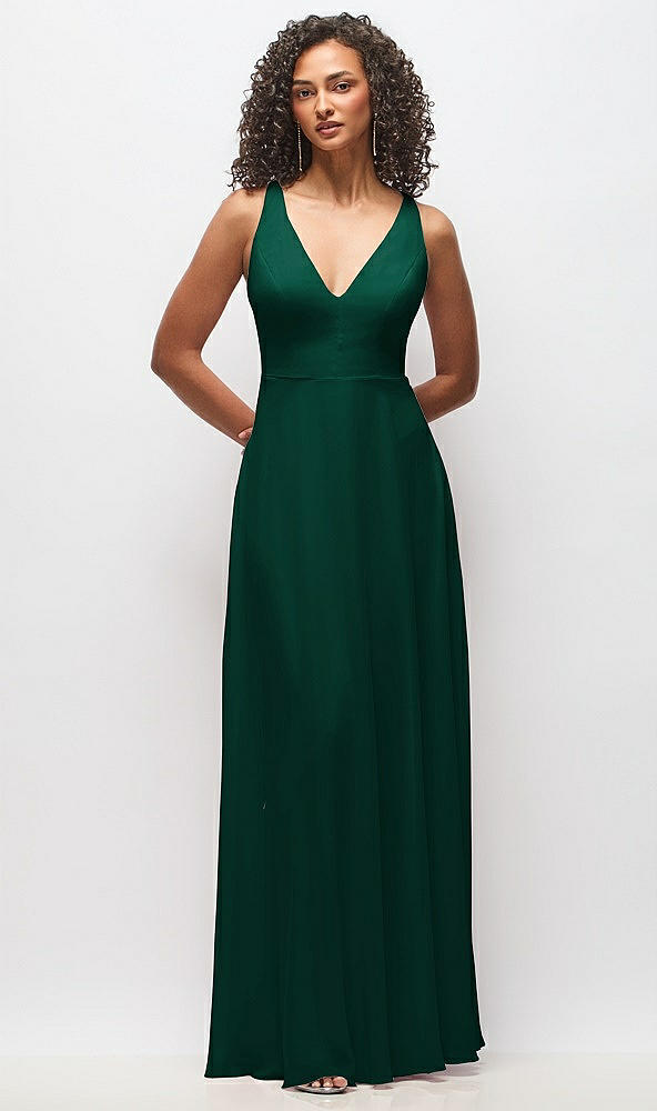 Front View - Hunter Green Deep V-Neck Chiffon Maxi Dress