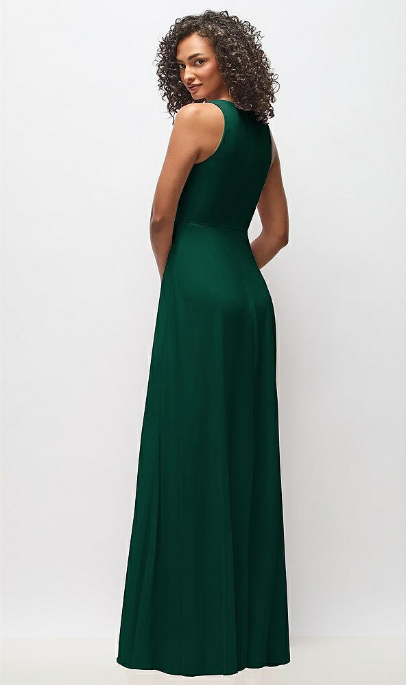 Back View - Hunter Green Deep V-Neck Chiffon Maxi Dress