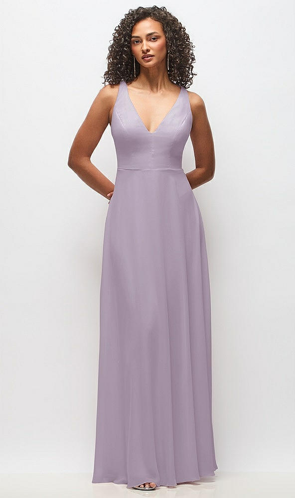 Front View - Lilac Haze Deep V-Neck Chiffon Maxi Dress