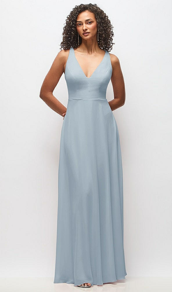 Front View - Mist Deep V-Neck Chiffon Maxi Dress