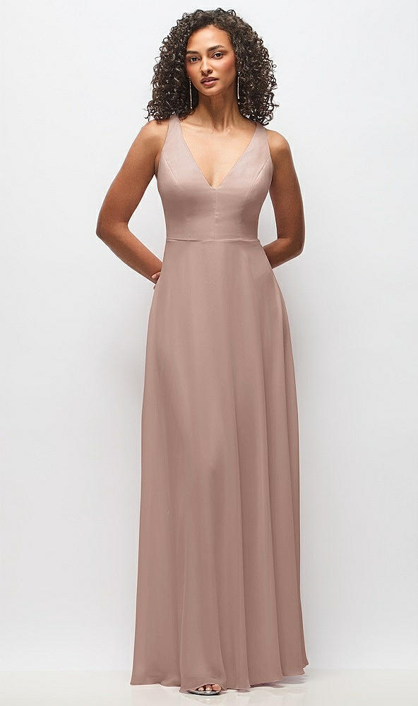 Front View - Neu Nude Deep V-Neck Chiffon Maxi Dress