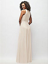 Rear View Thumbnail - Oat Deep V-Neck Chiffon Maxi Dress